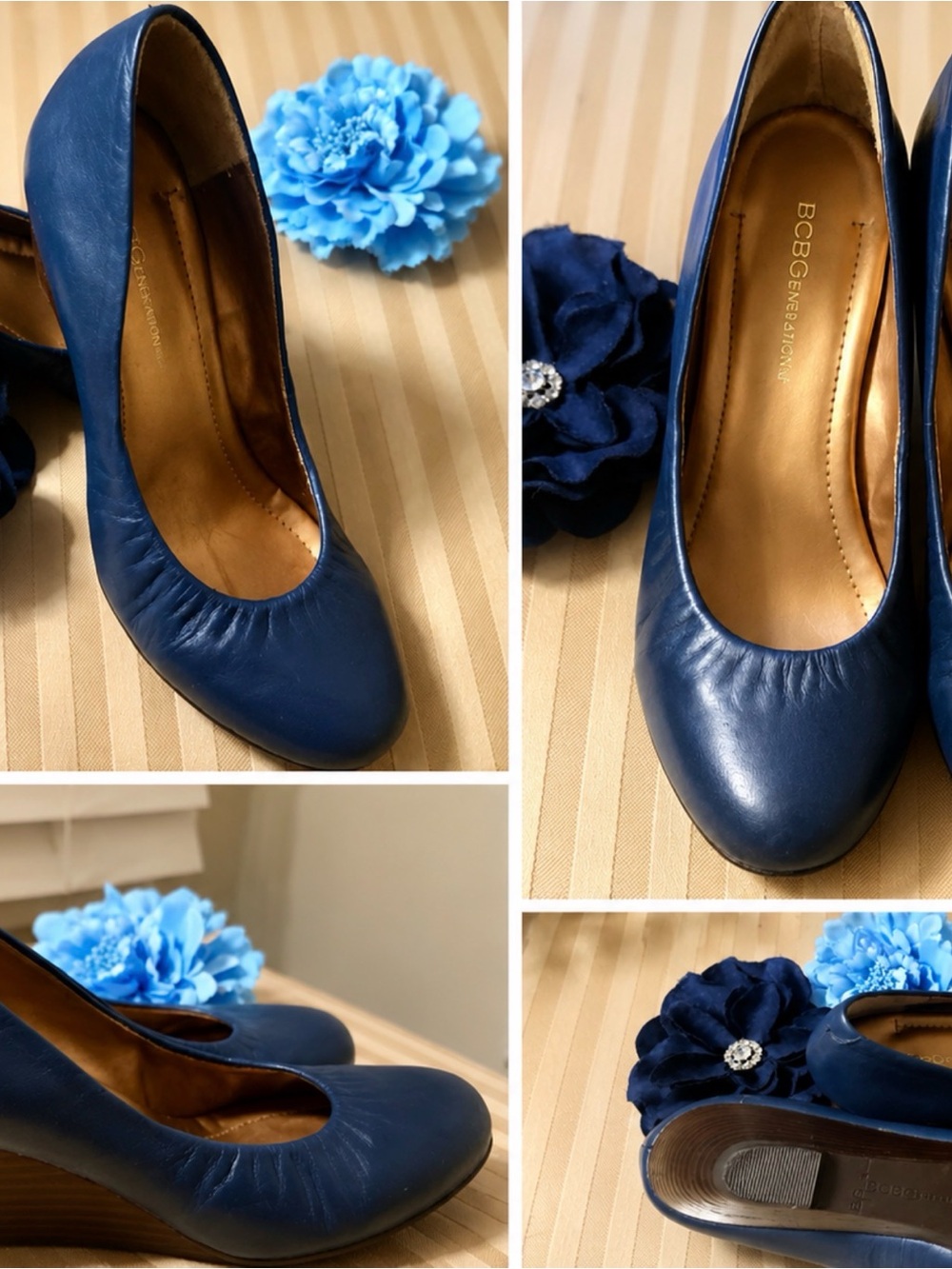 BCBGeneration Blue Leather Wedge Pumps size 6.5